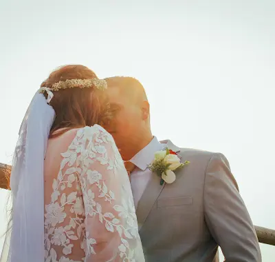 Bride and groom at golden hour